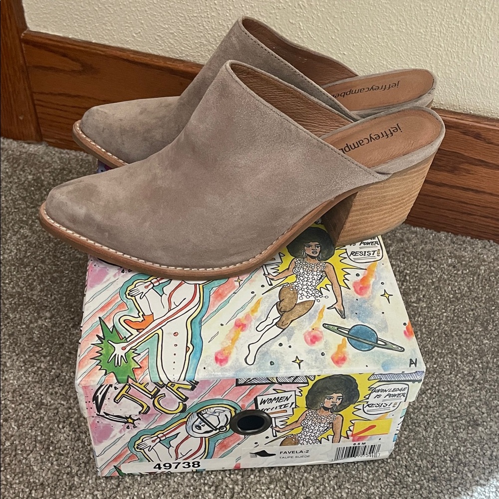 Jeffrey Campbell Taupe Suede Mules